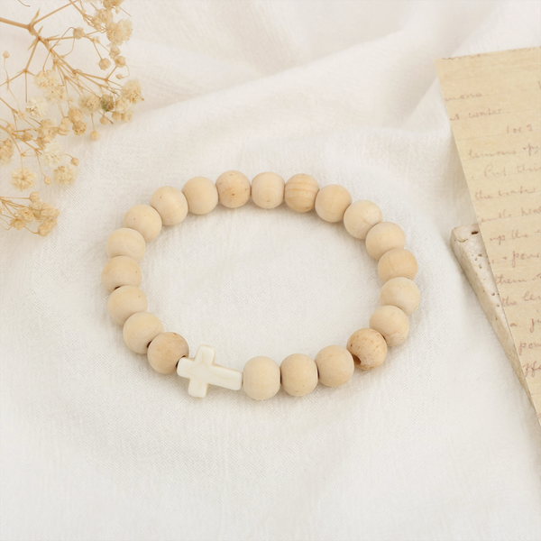 Faith Bead Wooden Bracelet - White