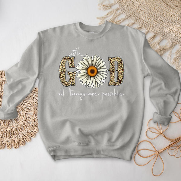 Sunflower With God All Things Are Possible Crewneck