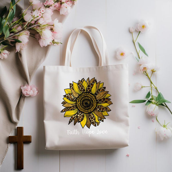 Faith, Hope, Love Sunflower Tote Bag