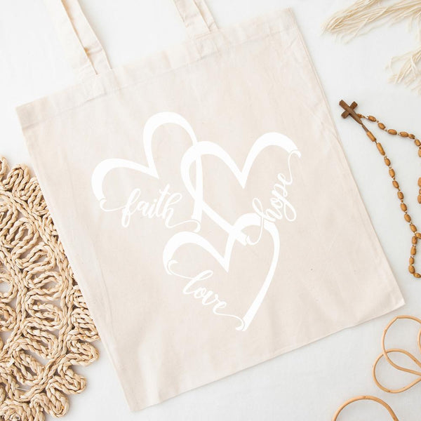Faith, Hope, Love Hearts - Tote Bag