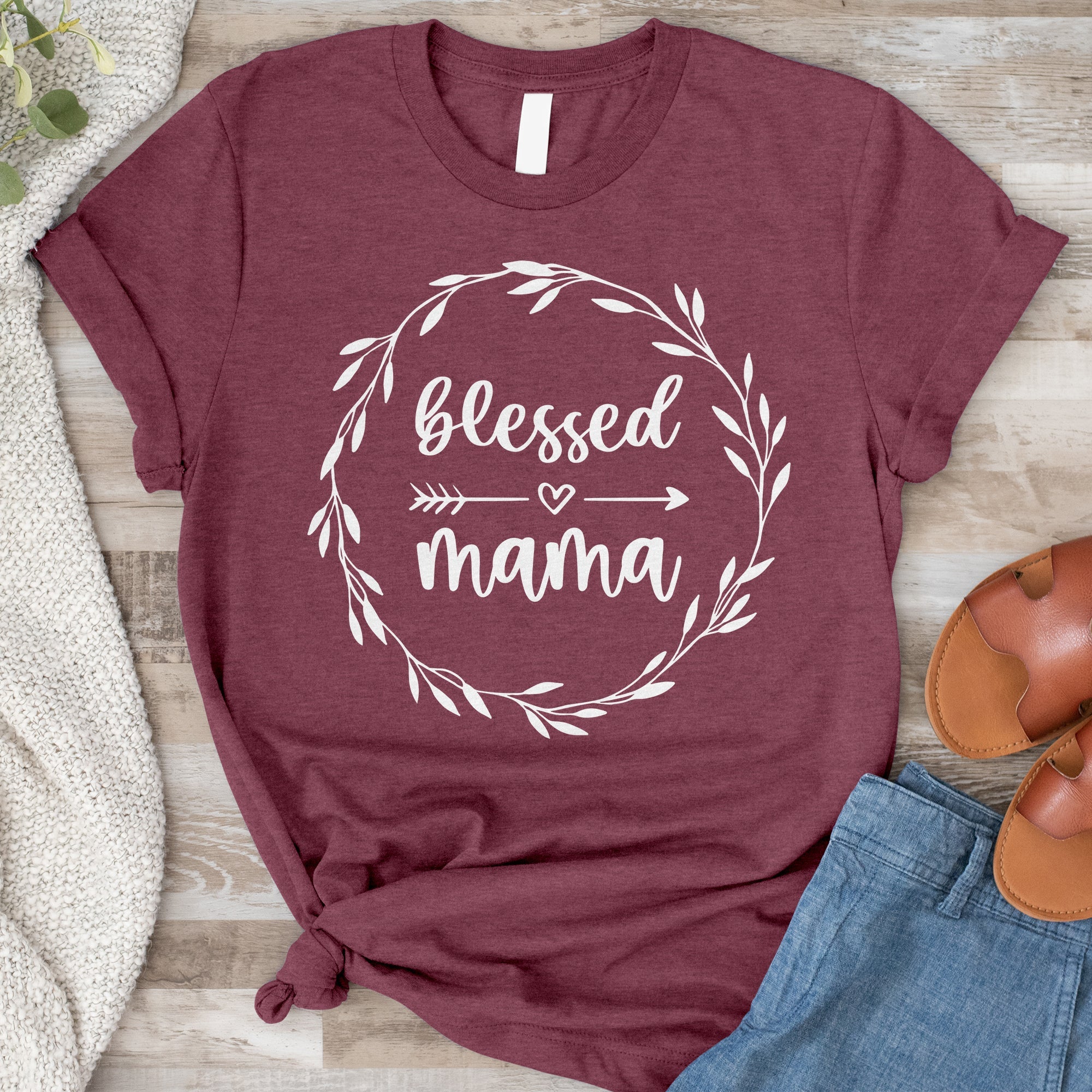 Blessed Mama Tee - Heather Maroon