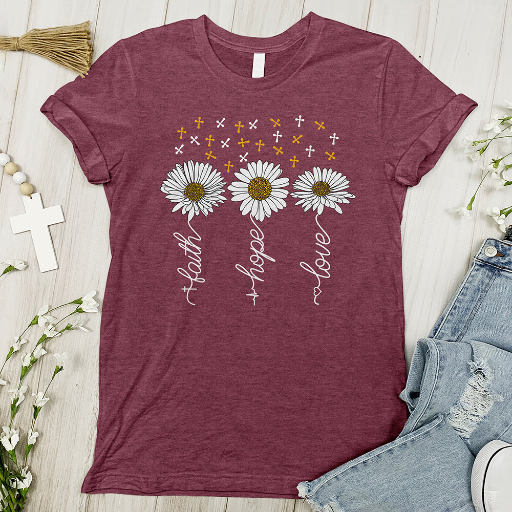Faith, Hope and Love with Daisies and Cross