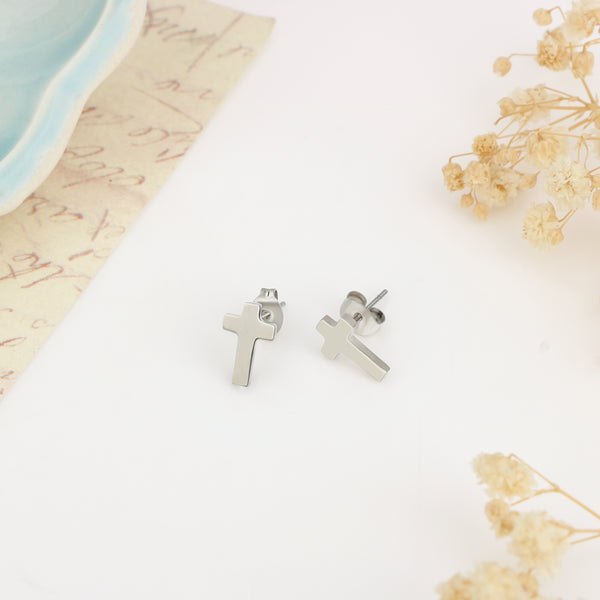 Faith Cross Earrings - Silver