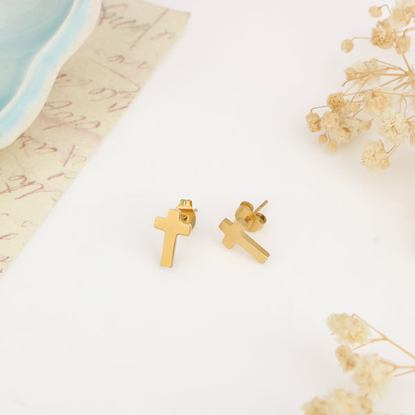 Faith Cross Earrings - Gold