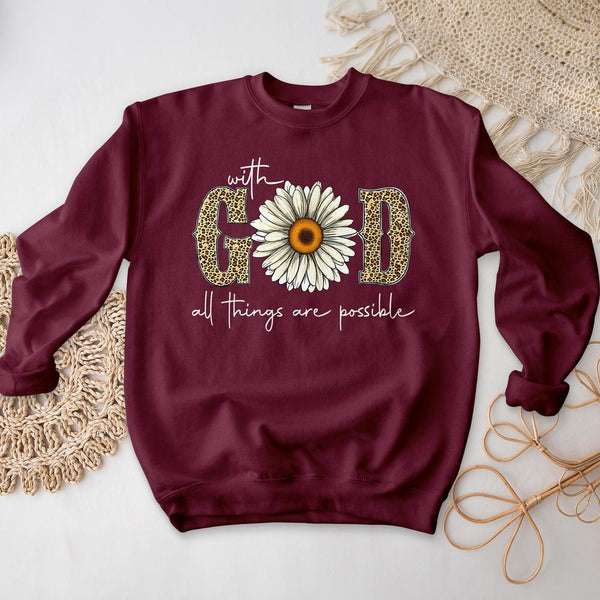 Sunflower With God All Things Are Possible Crewneck