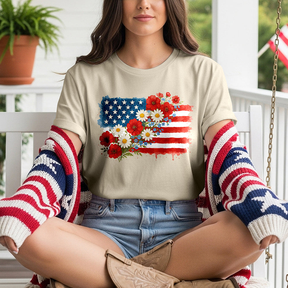 Floral American Flag Tee