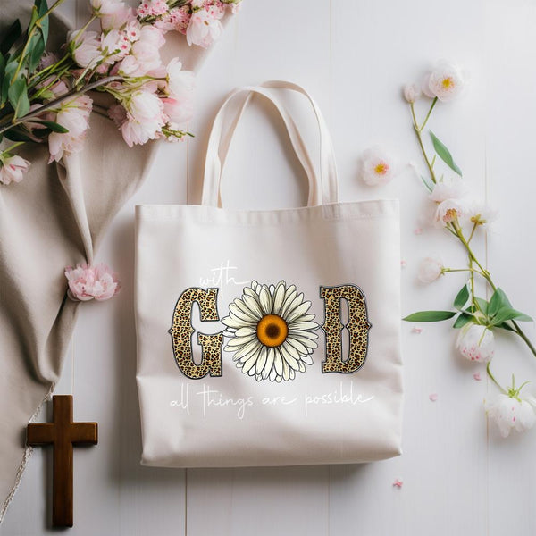 Sunflower With God All Things Are Possible Tote Bag