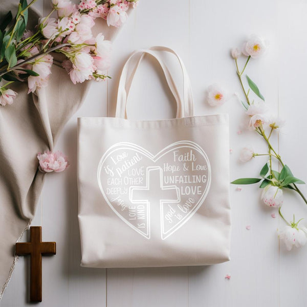 Word Heart Cross Tote Bag