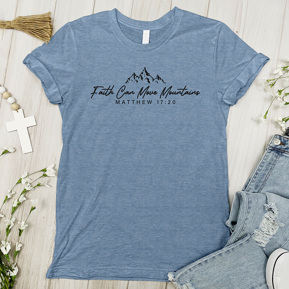 Faith Can Move Mountains Christian Tee - Heather Indigo