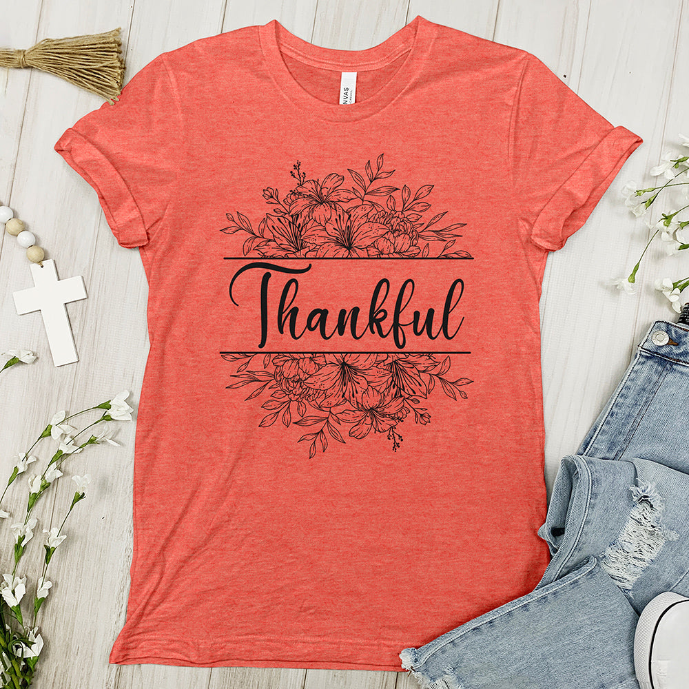 Thankful Tee Shirt - Floral Wreath