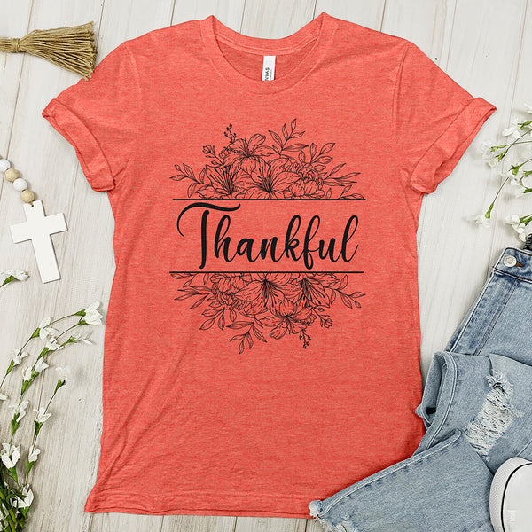 Thankful Tee Shirt - Floral Wreath