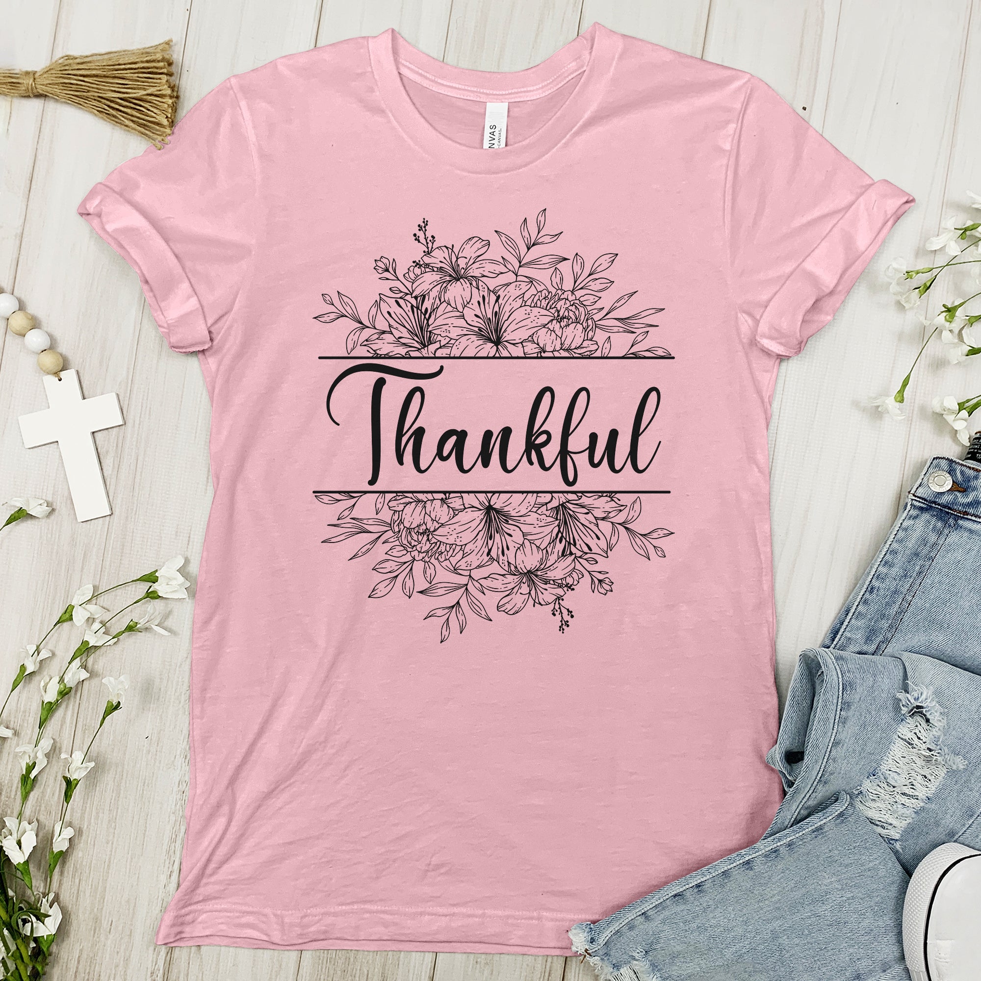 Thankful Tee - Floral Wreath
